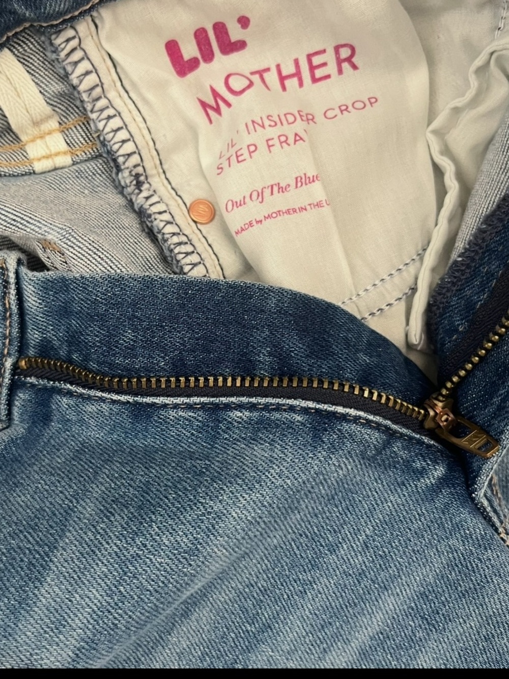 MOTHER Lil’ Insider Crop Step Fray Jeans Petite Out Of The Blue Size 27 - Picture 11 of 16